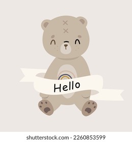cute bear and hello flag 