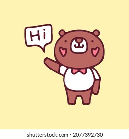 Cute bear with hello gesture illustration. Vector graphics for t-shirt prints and other uses.