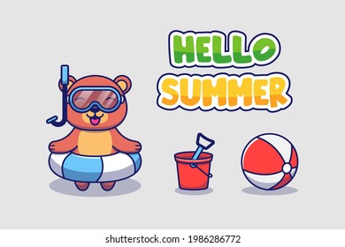 Cute bear with hello summer greeting banner