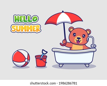 Cute bear with hello summer greeting banner