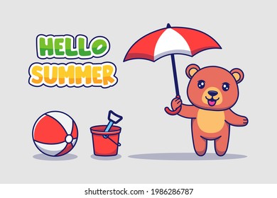 Cute bear with hello summer greeting banner