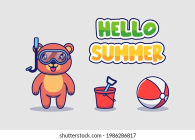 Cute bear with hello summer greeting banner