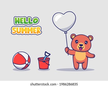 Cute bear with hello summer greeting banner