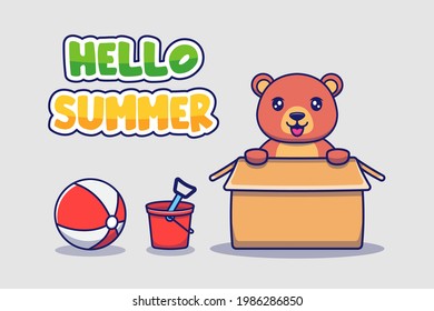 Cute-Bär mit Hallo-SommerGrußbanner