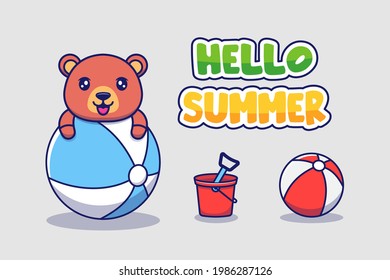 Cute-Bär mit Hallo-SommerGrußbanner