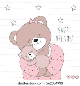 cute bear and her child vector illustration