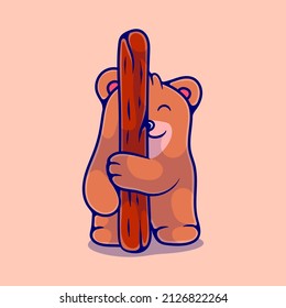 cute bear hiding behind tree illustration suitable for mascot sticker and t-shirt design