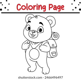 lindo oso senderismo con mochila para colorear página de libro para adultos y niños