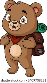 Cute bear hiking cartoon with backpack