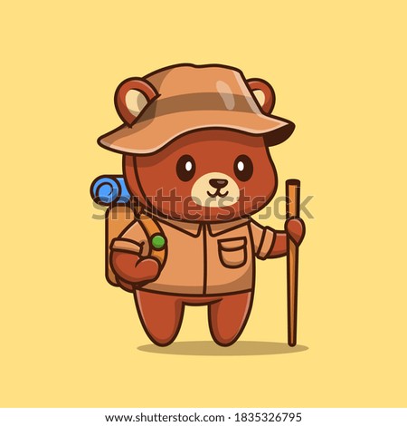 Cute Bear Hiking Cartoon Vector Icon Illustration. Animal Adventure Icon Concept Isolated Premium Vector. Flat Cartoon Style