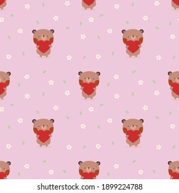 Cute bear hold a heart seamless pattern