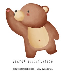Cute Bear Holding a Balloon - Water Color  Illustration for Kids