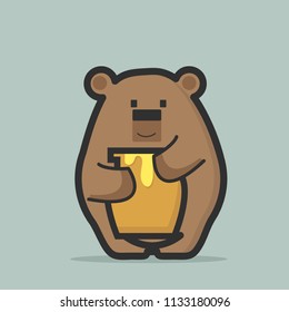 Cute bear holding bee honey jar