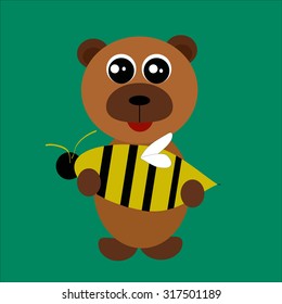 Cute bear holding big bee