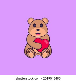 Cute bear holding a big red heart. Animal cartoon concept isolated. Can used for t-shirt, greeting card, invitation card or mascot.