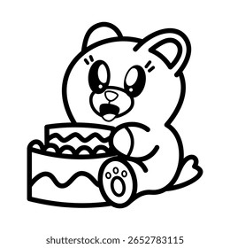 Cute Bear Holding Birthday Cake Cartoon Vector Icon Illustration. Animal Food Icon Concept Isolated Premium Vector. Flat Cartoon Style