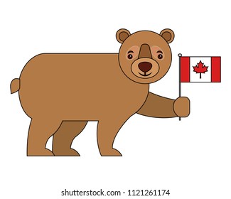 cute bear holding canadian flag