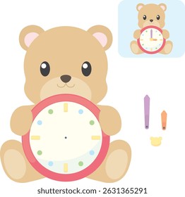 Cute Bear Holding Clock Paper Craft