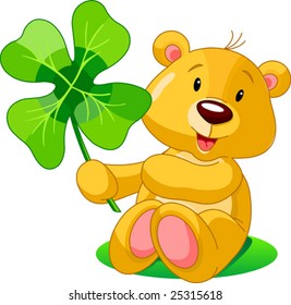 Cute bear holding clover. St. Patrick's Day illustration