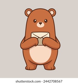 Cute Bear Holding Envelope Cartoon Vector Icon Illustration. Animal Holiday Icon Concept Isolated Premium Vector. Flat Cartoon Style