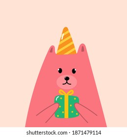Cute bear holding gift. Merry Christmas and Happy new year. Vector illustration