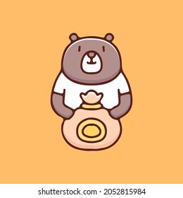 Cute bear holding gold sack illustration. Vector graphics for t-shirt prints and other uses.