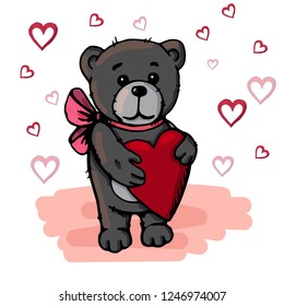 Cute bear holding a heart. Perfect for your design of cards, fabric, decor.
