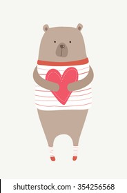 Cute bear holding a heart vector illustration