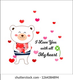 Cute bear holding hearts ,cartoon  characters for valentine 's day.