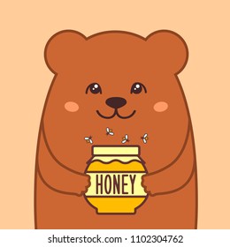 Cute bear holding honey. Vector illustration