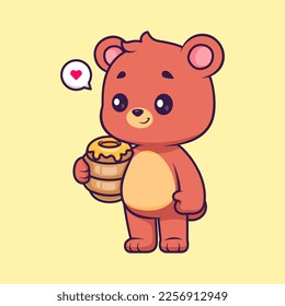 Cute Bear Holding Honeycomb Cartoon Vector Icon Illustration. Animal Nature Icon Concept Isolated Premium Vector. Flat Cartoon Style