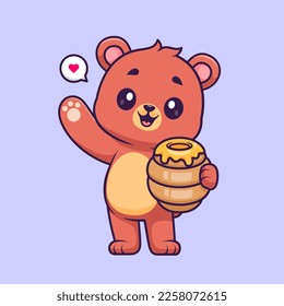 Cute Bear Holding Honeycomb Cartoon Vector Icon Illustration. Animal Nature Icon Concept Isolated Premium Vector. Flat Cartoon Style