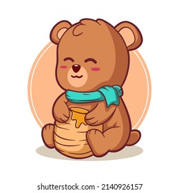 Cute bear holding honeycomb vector illustration