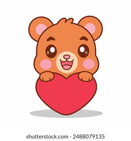Cute Bear Holding Love Heart Cartoon Vector Icon Illustration. Animal Nature Icon Isolated Premium Vector. Cartoon Style