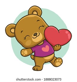 Cute bear holding love isolated on white background