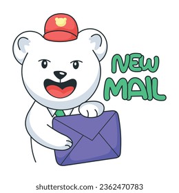 Cute bear holding new mail, doodle sticker 
