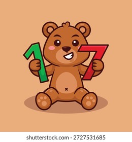 Cute Bear Holding Numbers 1 e 7 ilustração vetorial de um personagem de desenho animado. Adequado para crianças em idade escolar e educacional.