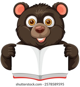 Cute bear holding an open book, smiling happily