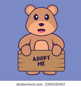 Cute bear holding a poster Adopt me. Animal cartoon concept isolated. Can used for t-shirt, greeting card, invitation card or mascot