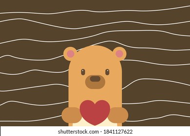 cute bear holding a red heart and giving love