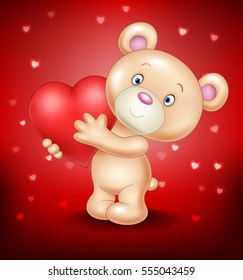 Cute bear holding red heart 