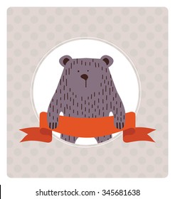 cute bear holding a red ribbon.  vector illustration