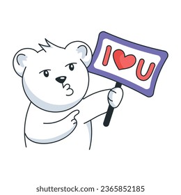 Cute bear holding a romantic board, handy flat sticker 