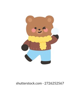 Un oso lindo que sostiene una bola de nieve listo para lanzar la Ilustración vectorial