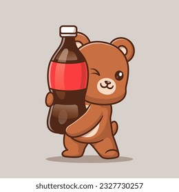 Cute Bear Holding Soda Cartoon Vector Icon Illustration. Animal Drink Icon Concept Isolated Premium Vector. Flat Cartoon Style