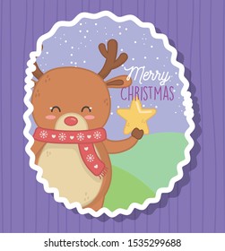 cute bear holding star merry christmas vector illustration