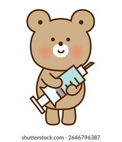 Urso bonito segurando uma seringa - Ilustração de vetor médico