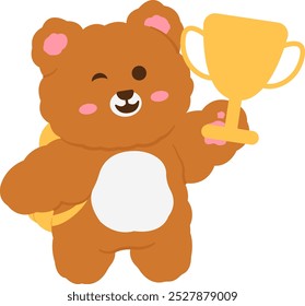 Cute Bear Holding Trophy Illustration