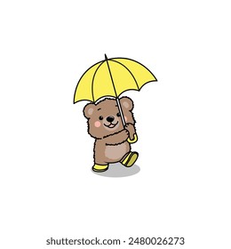 Cute bear holding an umbrella cartoon, vector illustration	