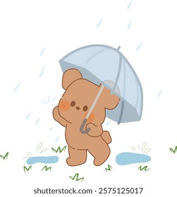 cute bear holding umbrella on rainy day